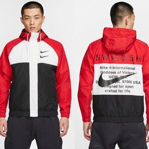 nike men's sportswear double swoosh woven hooded jacket